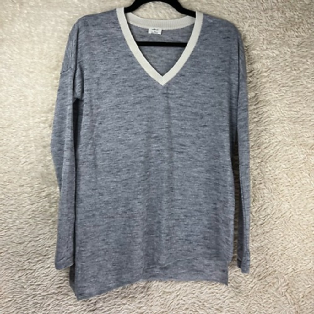 Wilfred Womens Pullover Sweater Gray Heathered Long Sleeve V Neck Stretch XS
